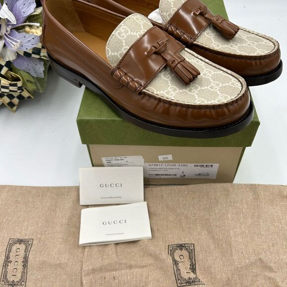 Men’s Gucci GG Supreme canvas/leather loafers size 8 fits 9US made in Italy - Picture 3 of 11